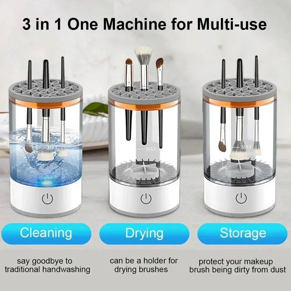 3 in 1 Automatic Electric Makeup Brush Cleaner for Women Portable Eye Shadow Brush Holder Stand Tool and Dryer Beauty Makeup