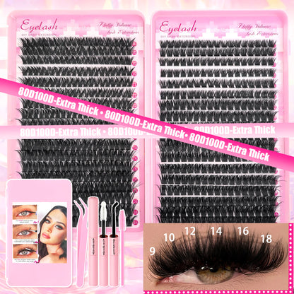 DIY Lash Extension Kit Clusters Individual Eyelashes Kit 9-16Mm with Bond and Seal Wispy Natural Mange Lashes