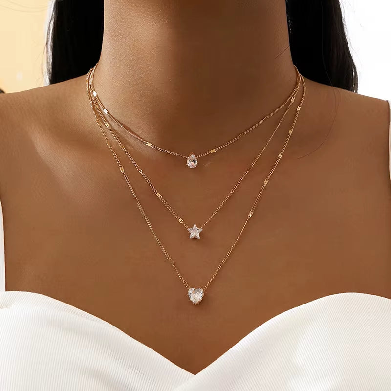 Pendant Necklace for Women Multilayer Chain Choker Fashion Female Party Shiny Jewelry Gift