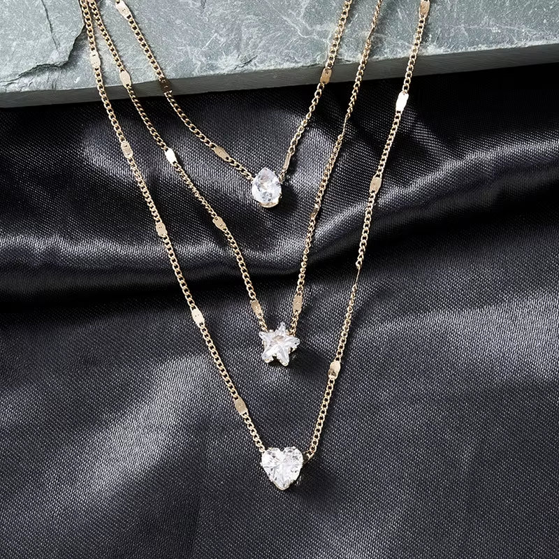 Pendant Necklace for Women Multilayer Chain Choker Fashion Female Party Shiny Jewelry Gift