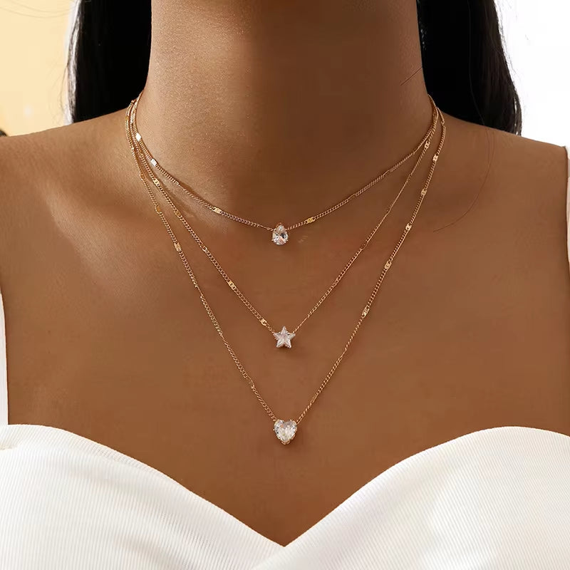 Pendant Necklace for Women Multilayer Chain Choker Fashion Female Party Shiny Jewelry Gift