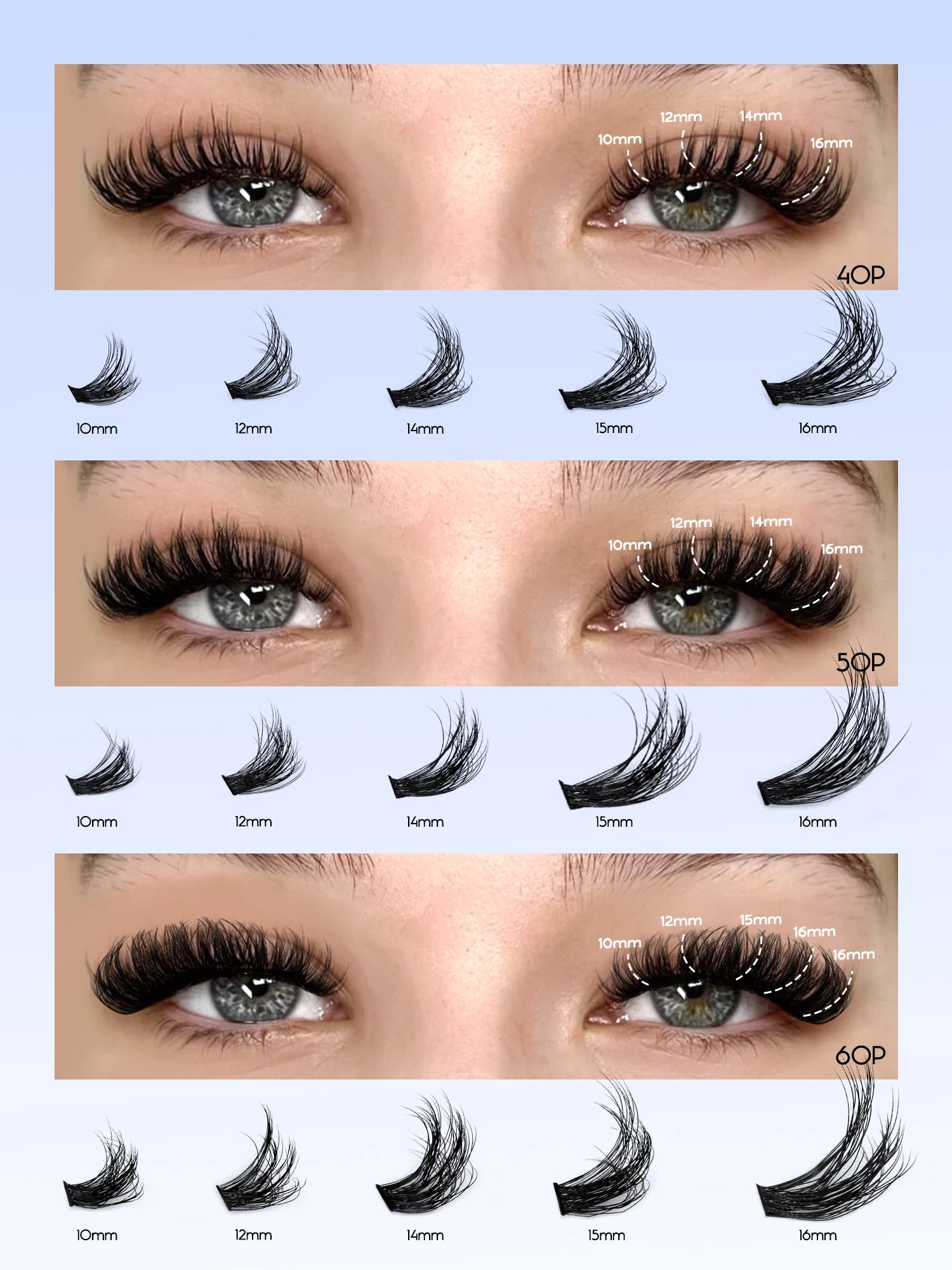 GROINNEYA Cluster Lashes Kit Individual Lashes Volume Mixed Tray 3D Faux Mink Lashes Wispy Eyelash Extension Makeup