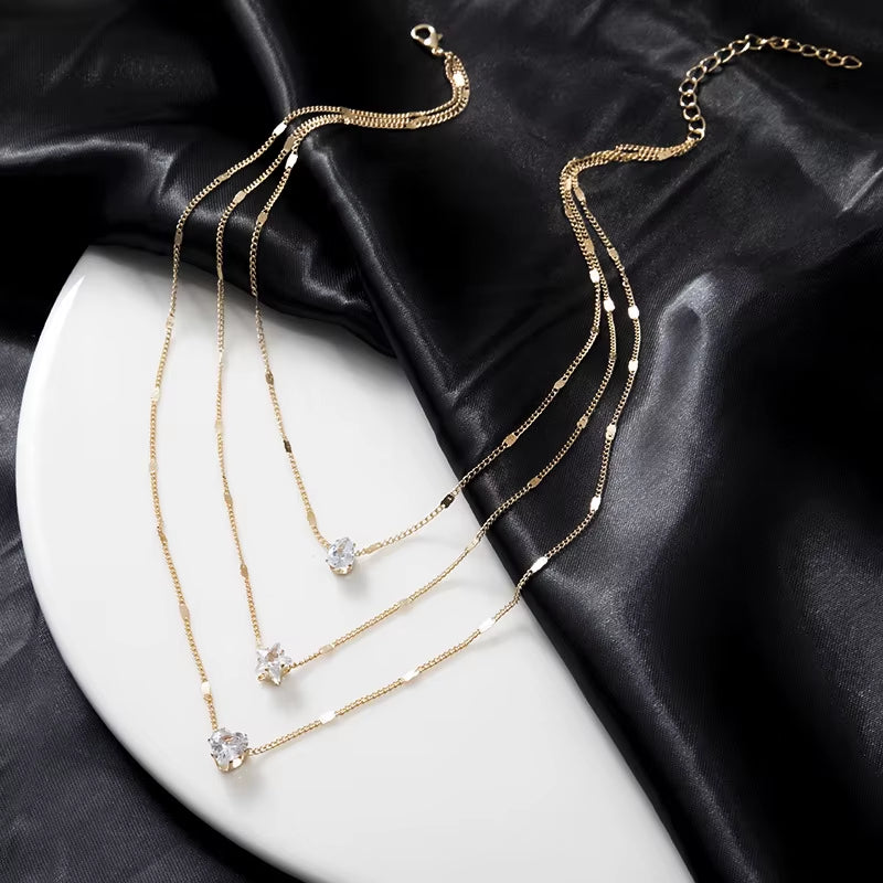 Pendant Necklace for Women Multilayer Chain Choker Fashion Female Party Shiny Jewelry Gift