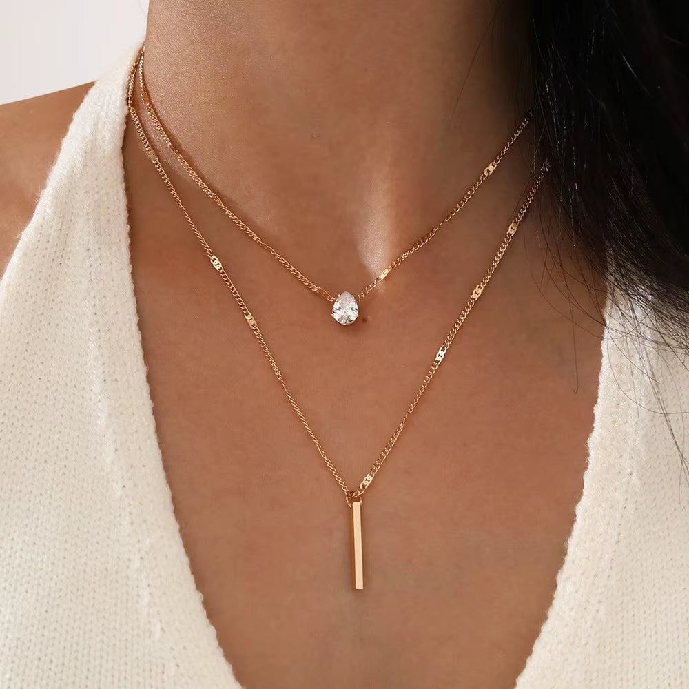 Pendant Necklace for Women Multilayer Chain Choker Fashion Female Party Shiny Jewelry Gift